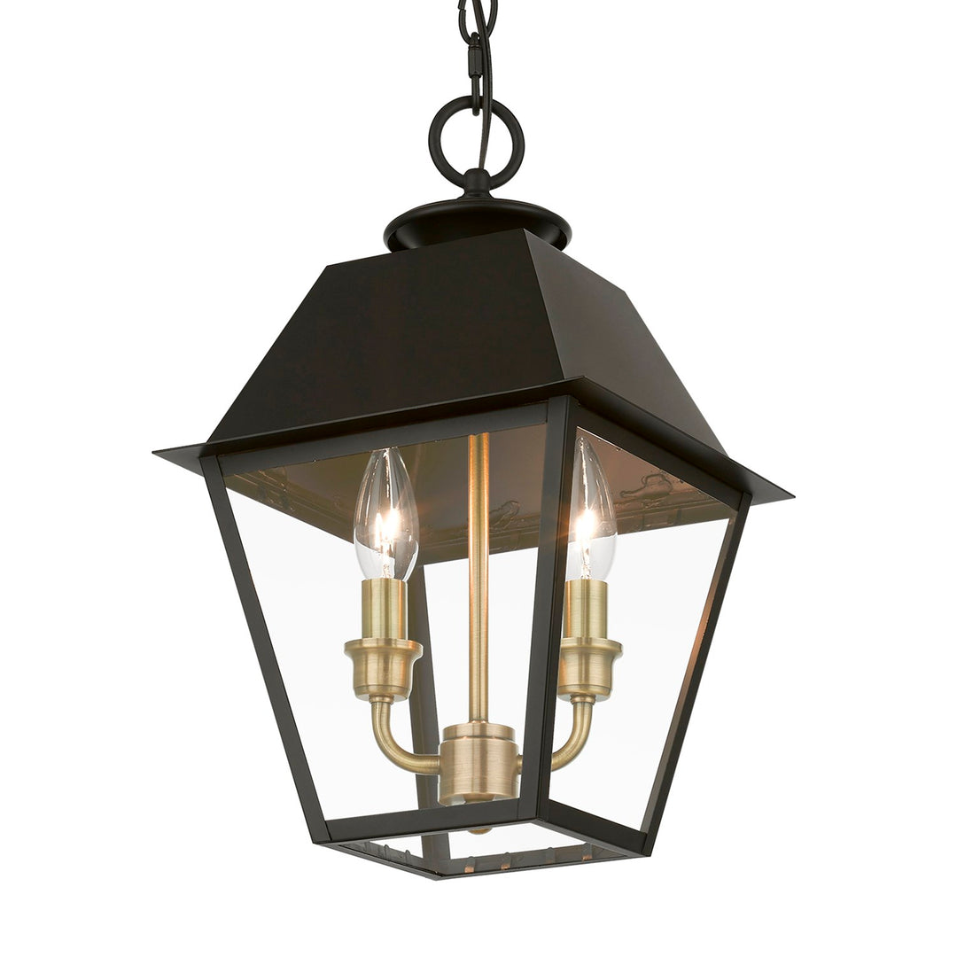 2 Light Bronze With Antique Brass Finish Cluster Outdoor Medium Pendant Lantern