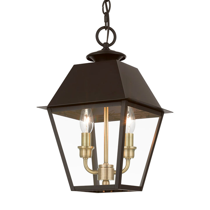 2 Light Bronze With Antique Brass Finish Cluster Outdoor Medium Pendant Lantern