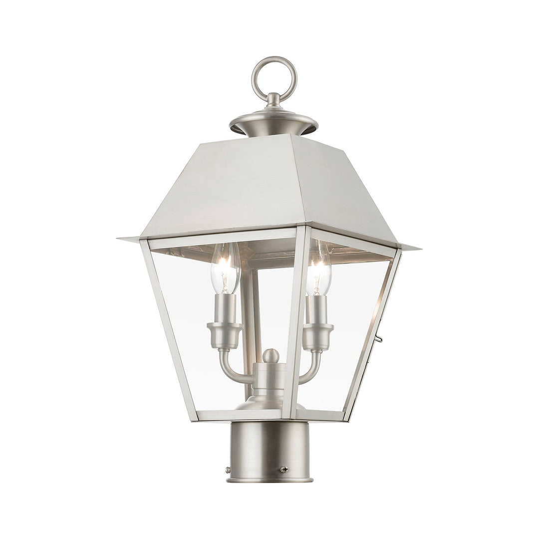2 Light Brushed Nickel Outdoor Medium Post Top Lantern