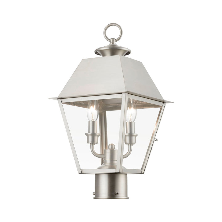 2 Light Brushed Nickel Outdoor Medium Post Top Lantern
