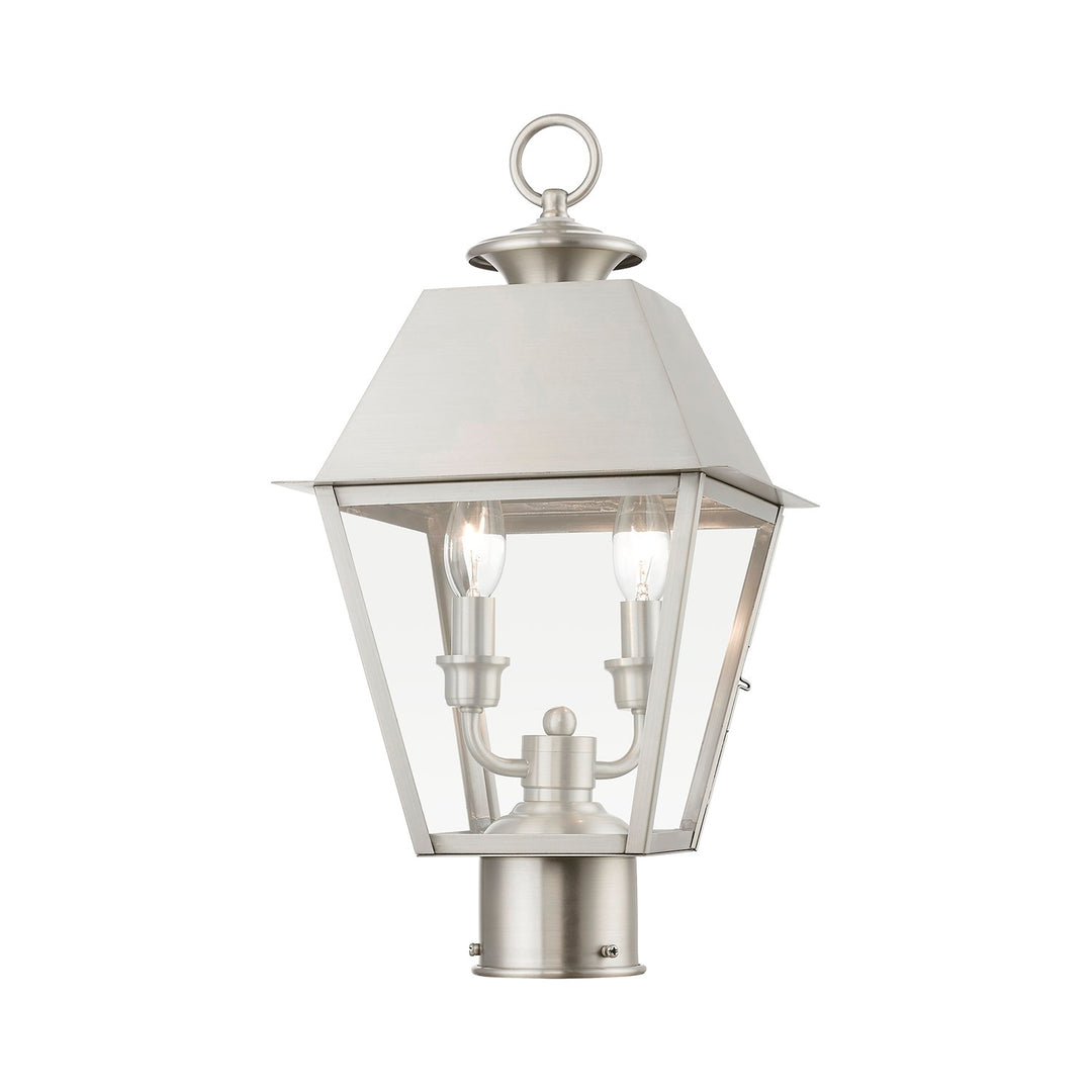 2 Light Brushed Nickel Outdoor Medium Post Top Lantern