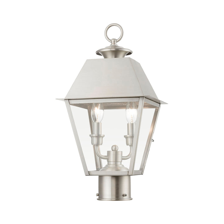 2 Light Brushed Nickel Outdoor Medium Post Top Lantern