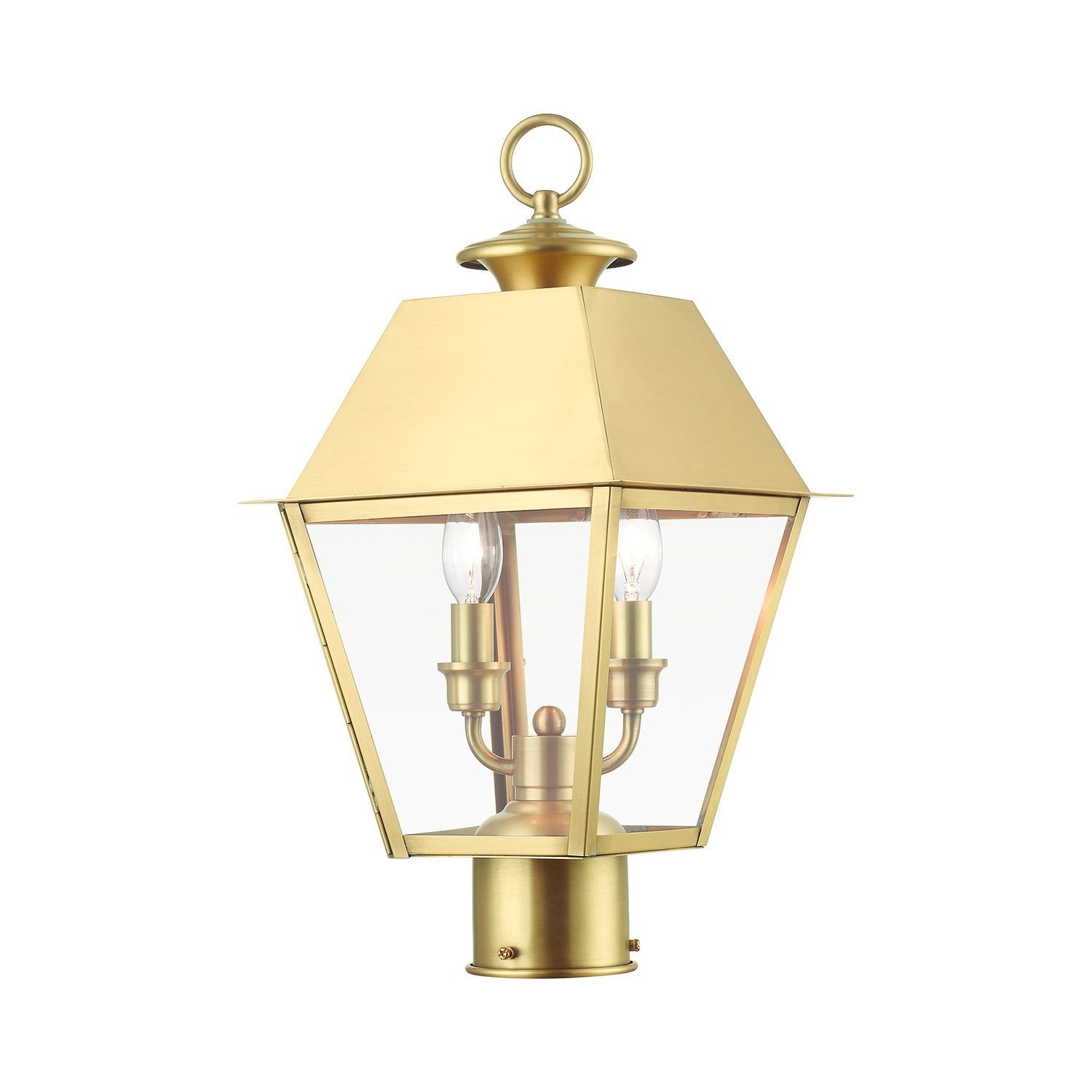 2 Light Natural Brass Outdoor Medium Post Top Lantern by Livex Lighting