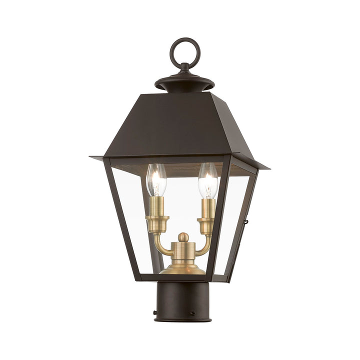 2 Light Bronze With Antique Brass Finish Cluster Outdoor Medium Post Top Lantern