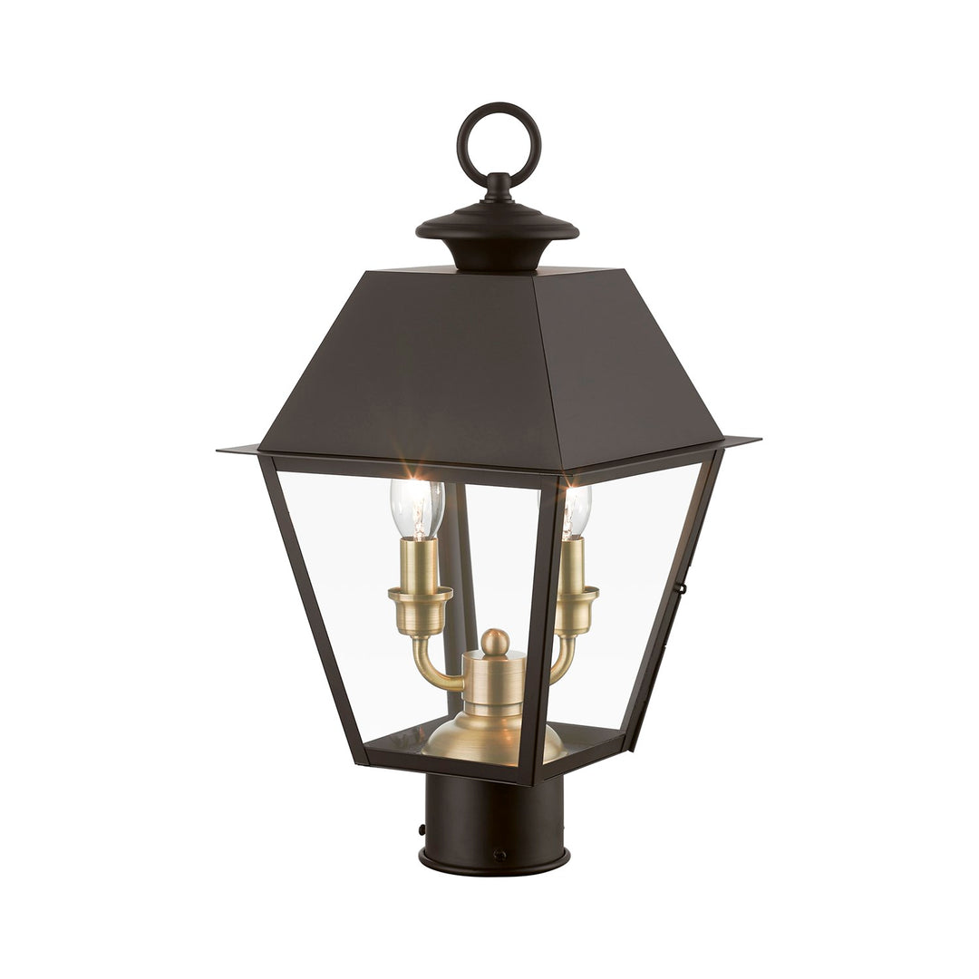 2 Light Bronze With Antique Brass Finish Cluster Outdoor Medium Post Top Lantern
