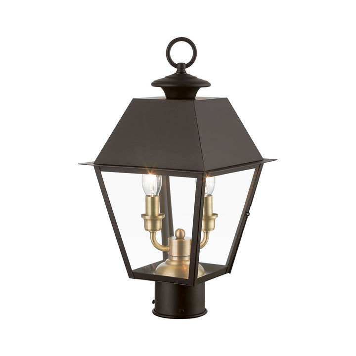 2 Light Bronze With Antique Brass Finish Cluster Outdoor Medium Post Top Lantern