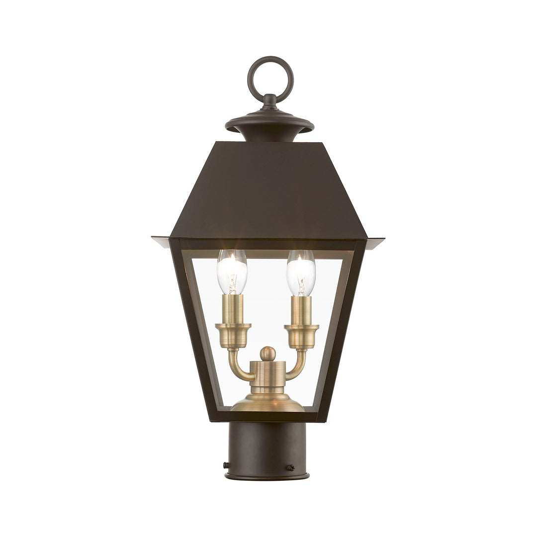 2 Light Bronze With Antique Brass Finish Cluster Outdoor Medium Post Top Lantern