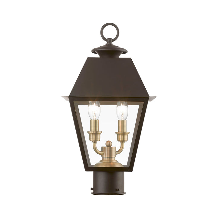 2 Light Bronze With Antique Brass Finish Cluster Outdoor Medium Post Top Lantern