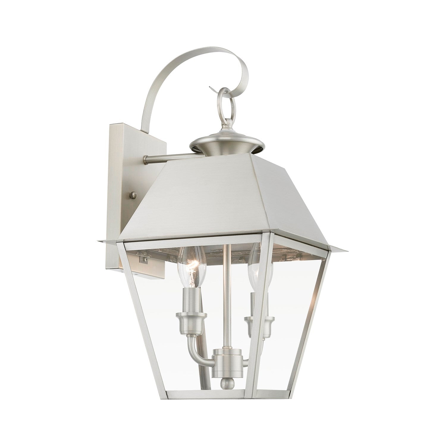 2 Light Brushed Nickel Outdoor Medium Wall Lantern