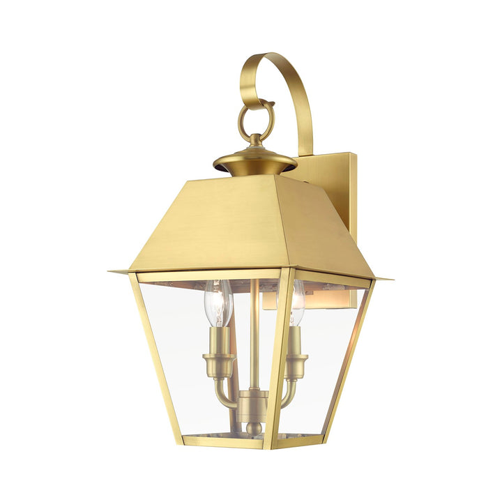 2 Light Natural Brass Outdoor Medium Wall Lantern by Livex Lighting