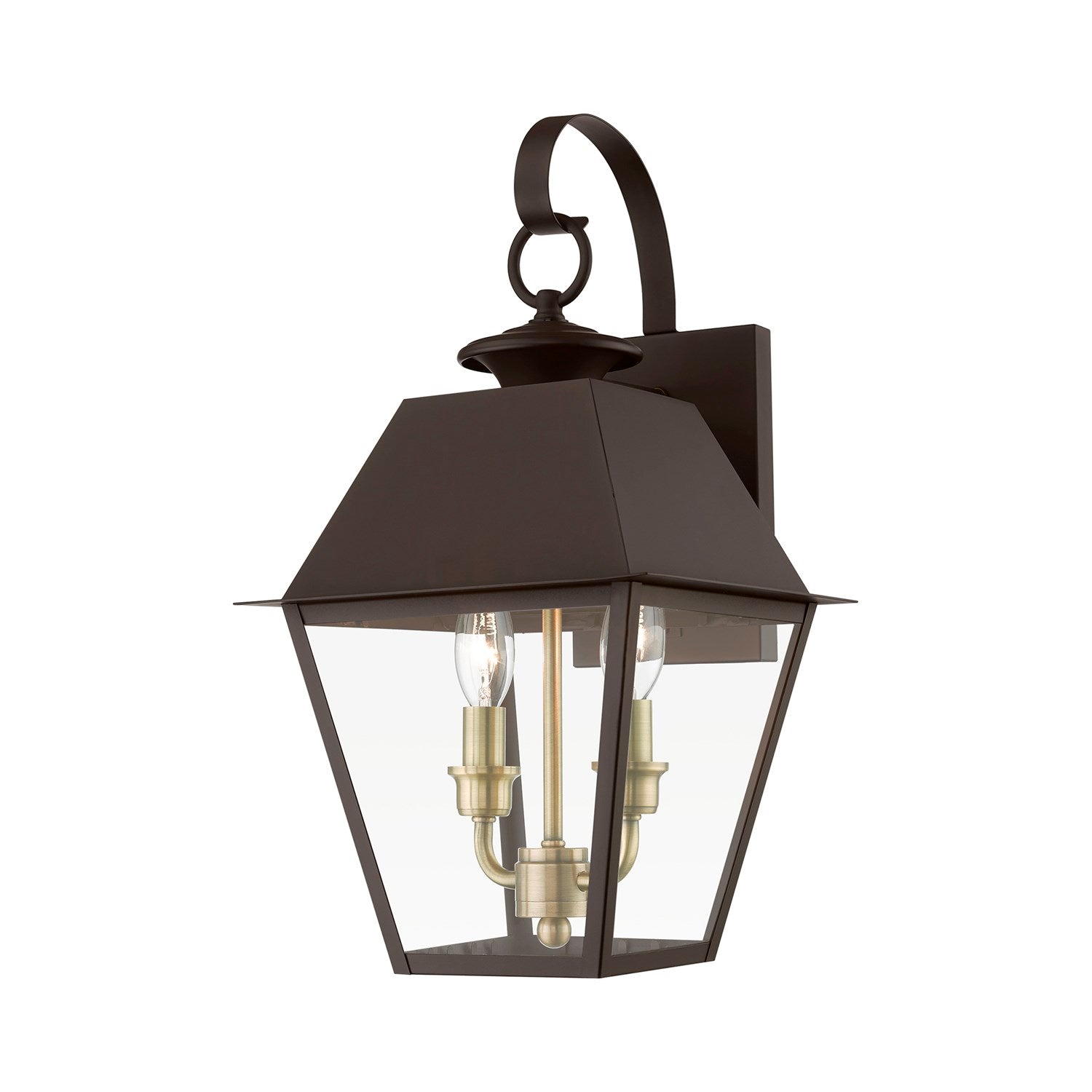 2 Light Bronze With Antique Brass Finish Cluster Outdoor Medium Wall Lantern by Livex Lighting