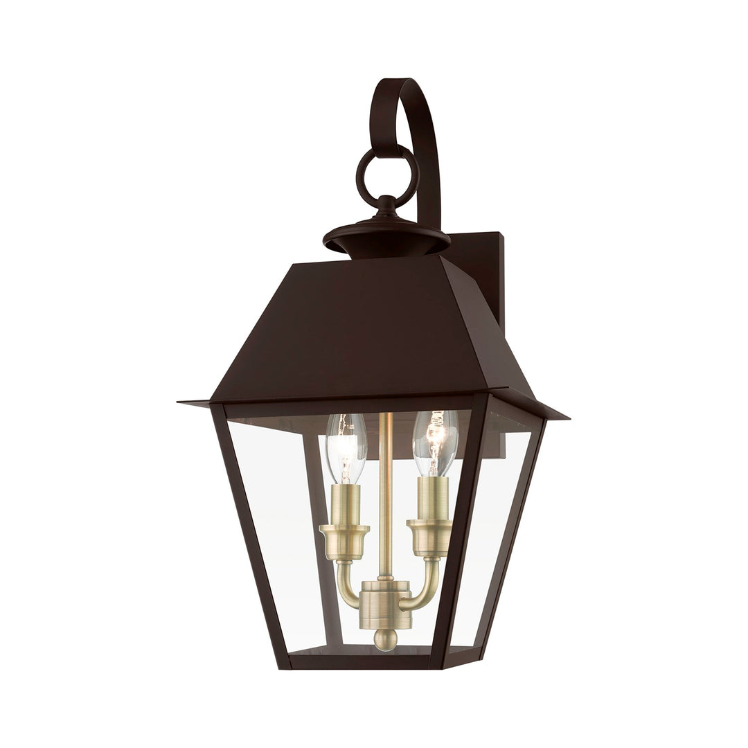 2 Light Bronze With Antique Brass Finish Cluster Outdoor Medium Wall Lantern