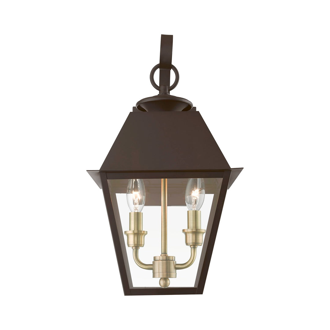 2 Light Bronze With Antique Brass Finish Cluster Outdoor Medium Wall Lantern