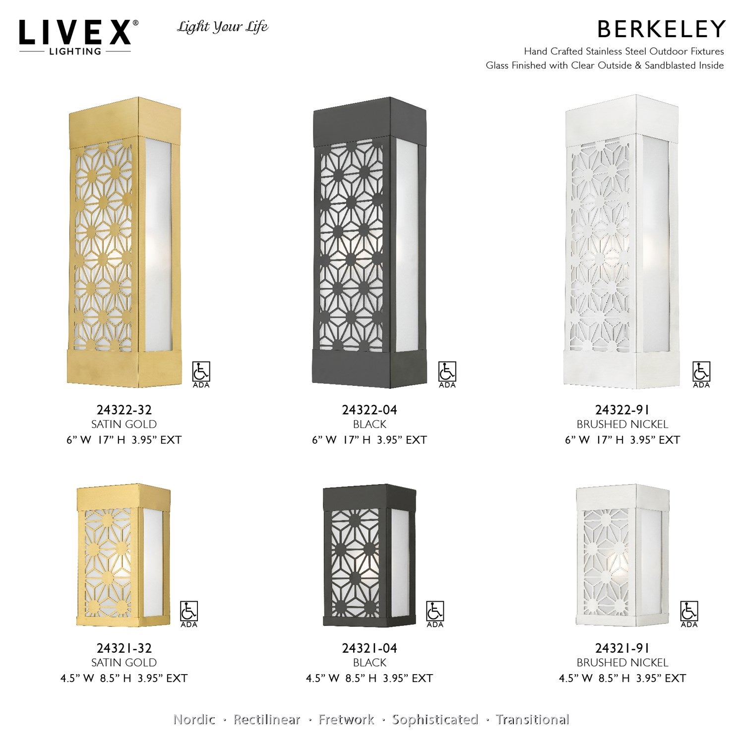 2 Light Brushed Nickel Outdoor Ada Sconce