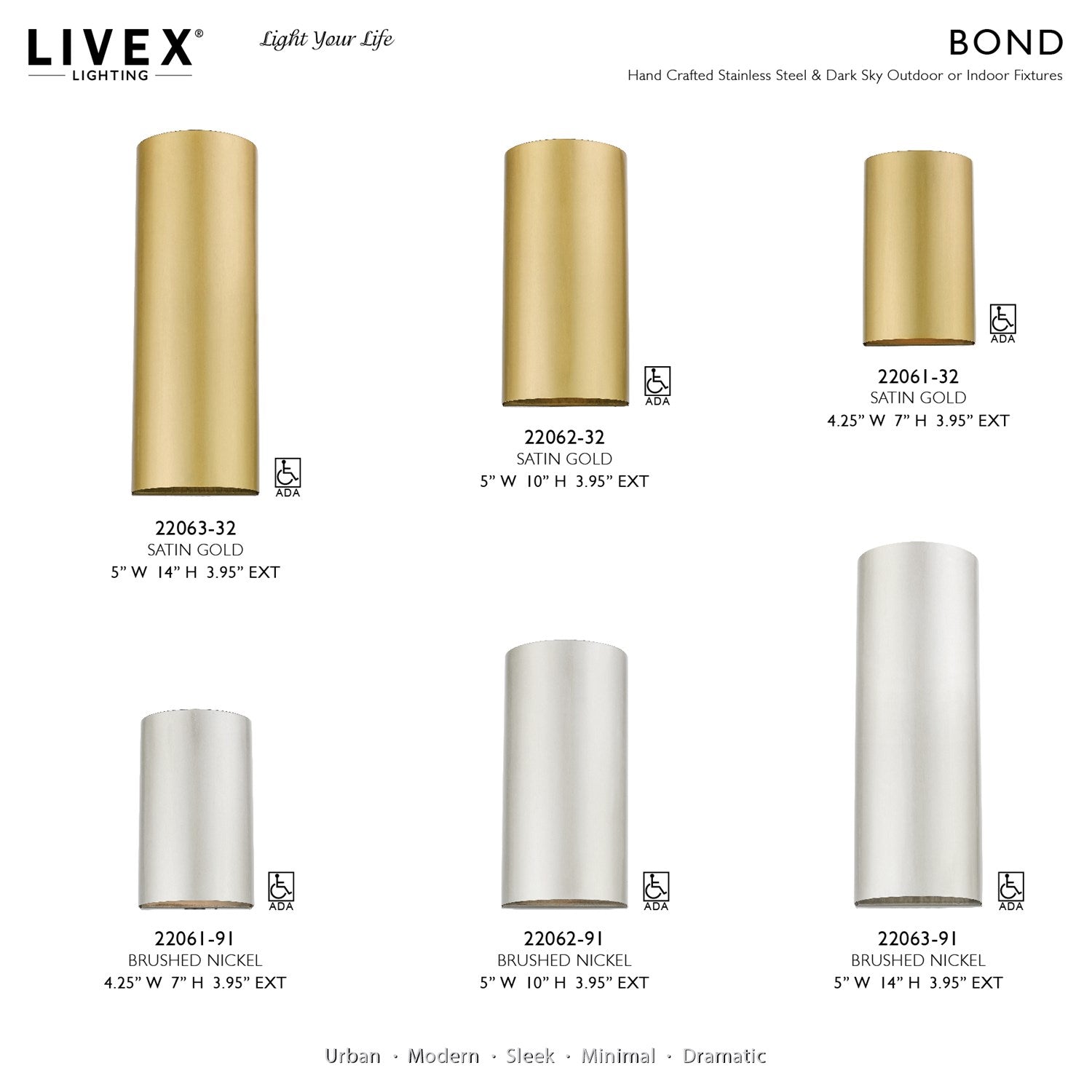 1 Light Brushed Nickel Outdoor / Indoor Ada Small Sconce