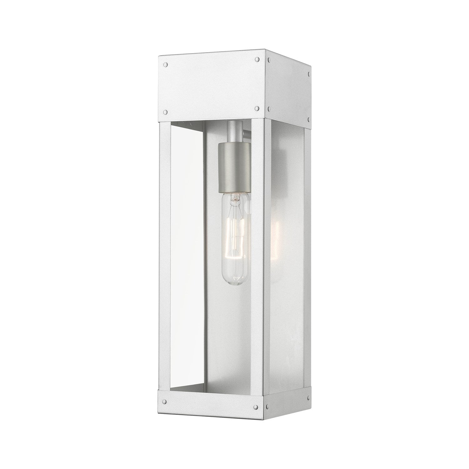 1 Light Painted Satin Nickel With Brushed Nickel Candle Outdoor Wall Lantern by Livex Lighting