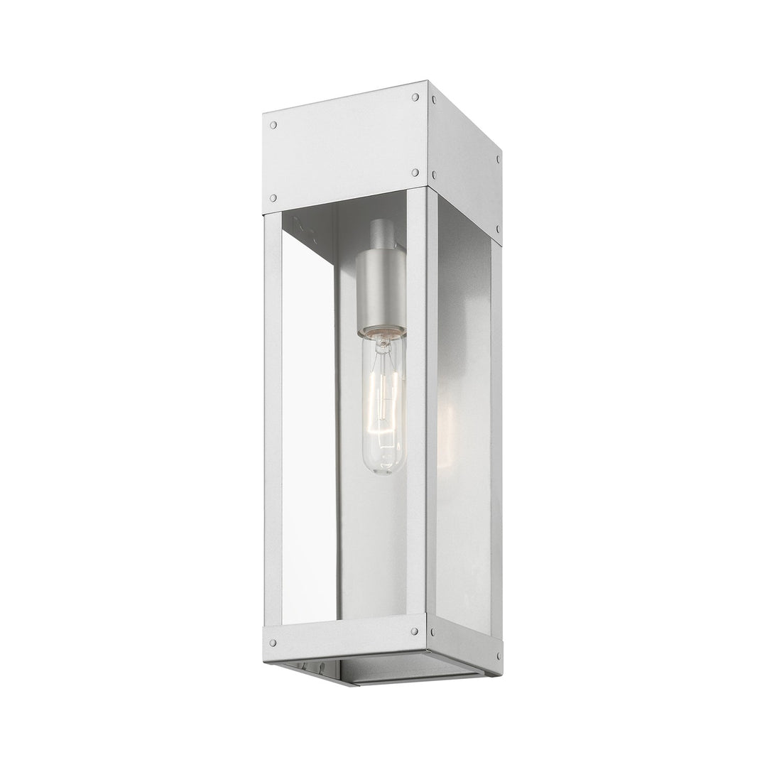 1 Light Painted Satin Nickel With Brushed Nickel Candle Outdoor Wall Lantern