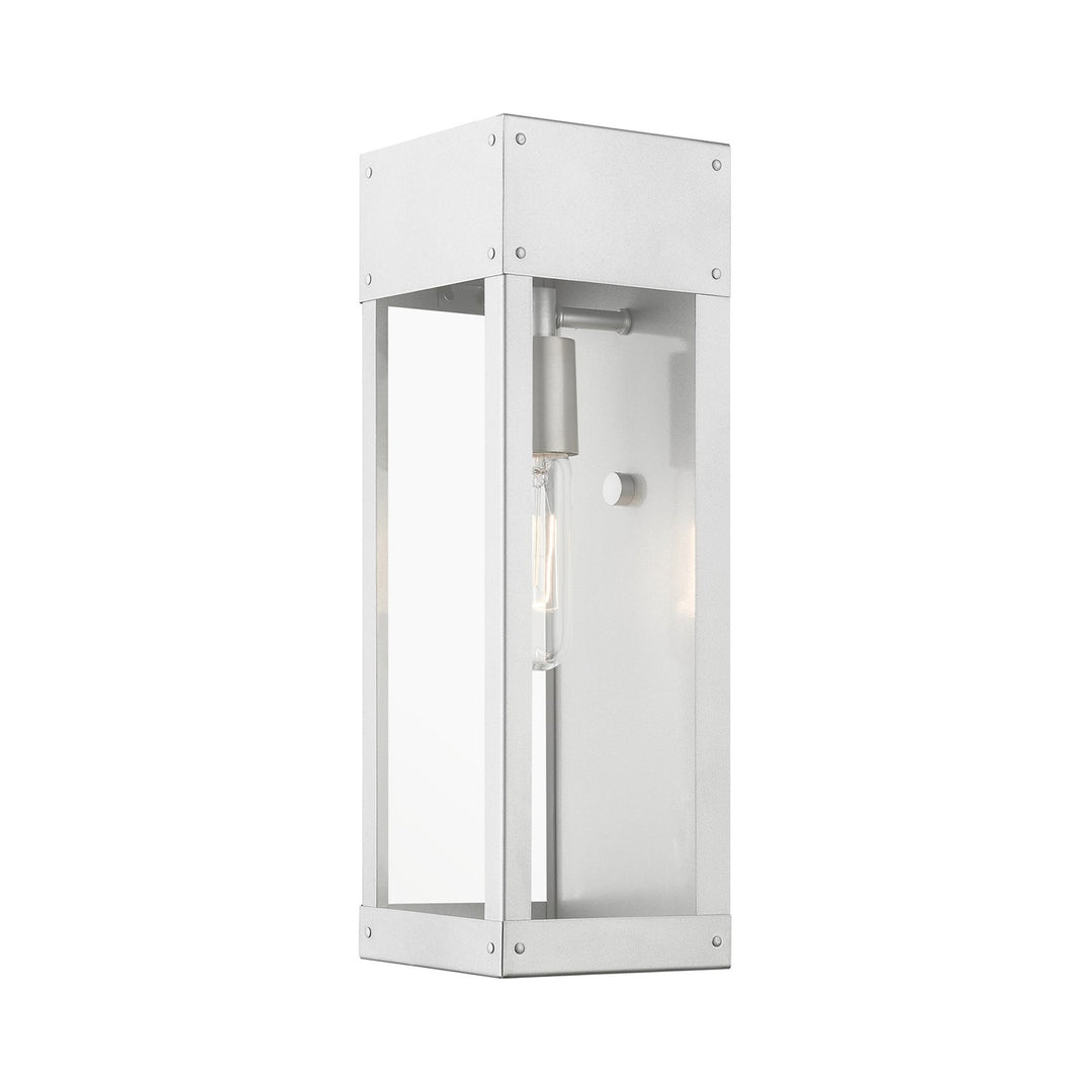 1 Light Painted Satin Nickel With Brushed Nickel Candle Outdoor Wall Lantern