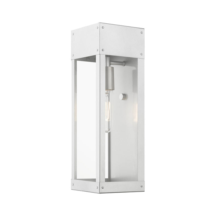 1 Light Painted Satin Nickel With Brushed Nickel Candle Outdoor Wall Lantern