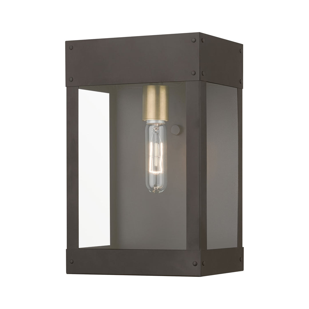 1 Light Bronze With Antique Brass Candle Outdoor Wall Lantern by Livex Lighting