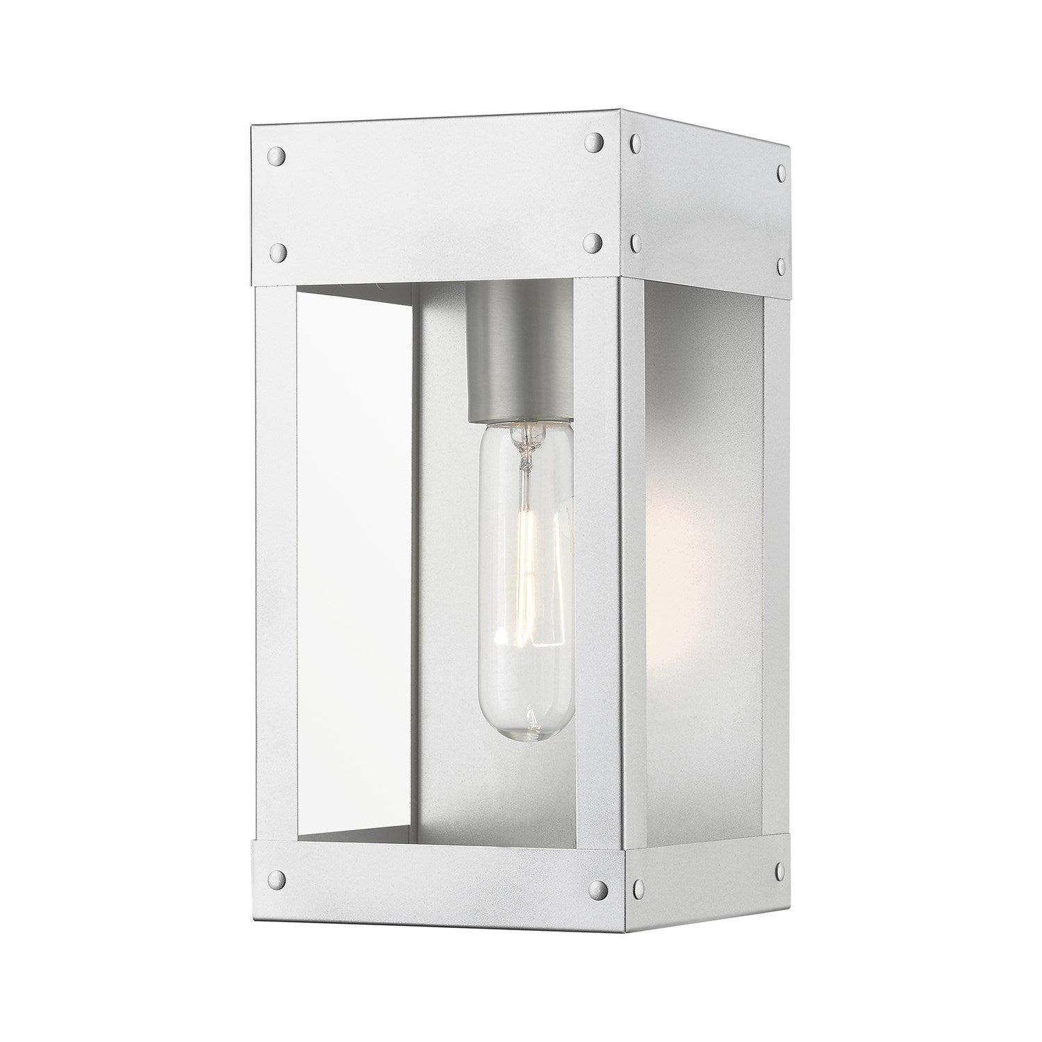 1 Light Painted Satin Nickel With Brushed Nickel Candle Outdoor Wall Lantern by Livex Lighting