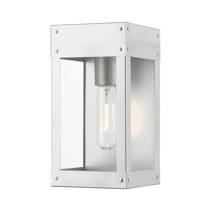 1 Light Painted Satin Nickel With Brushed Nickel Candle Outdoor Wall Lantern by Livex Lighting