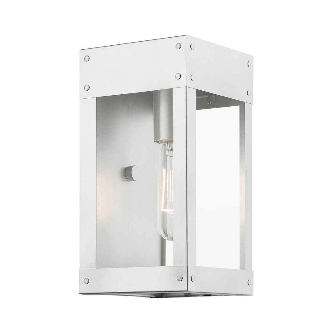 1 Light Painted Satin Nickel With Brushed Nickel Candle Outdoor Wall Lantern