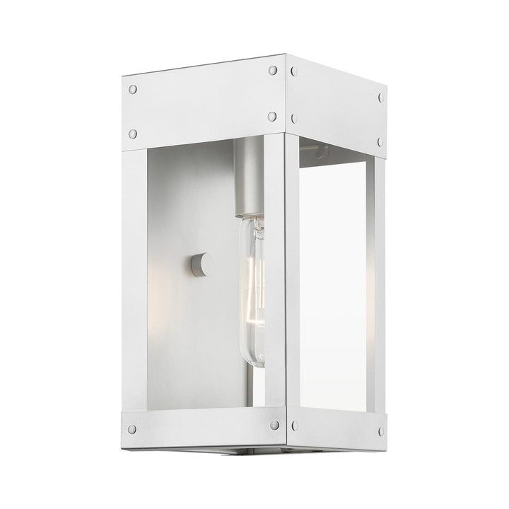 1 Light Painted Satin Nickel With Brushed Nickel Candle Outdoor Wall Lantern