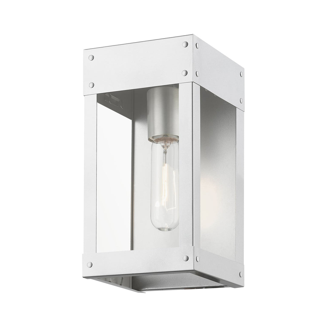 1 Light Painted Satin Nickel With Brushed Nickel Candle Outdoor Wall Lantern