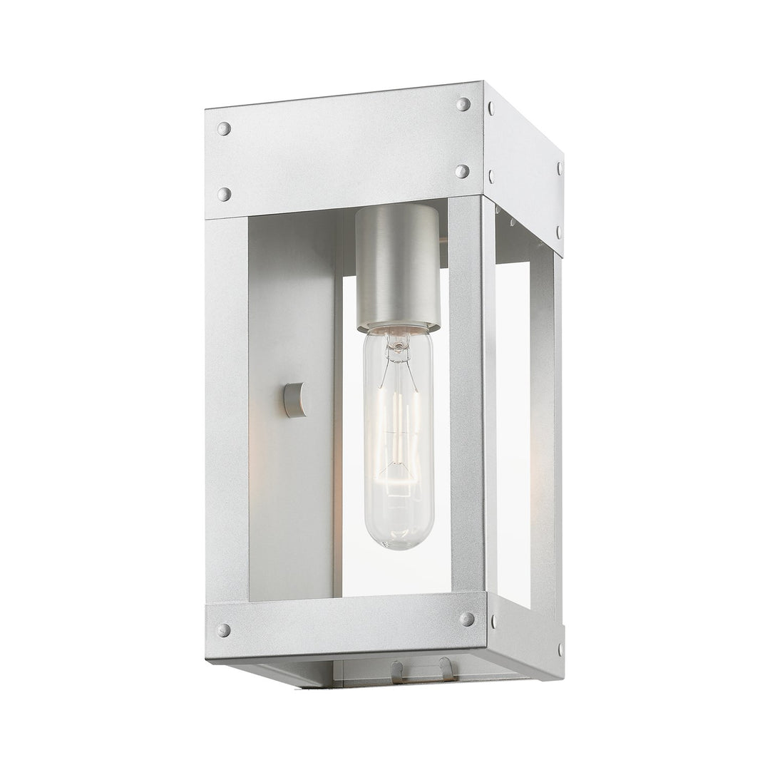 1 Light Painted Satin Nickel With Brushed Nickel Candle Outdoor Wall Lantern