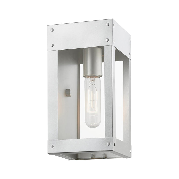 1 Light Painted Satin Nickel With Brushed Nickel Candle Outdoor Wall Lantern