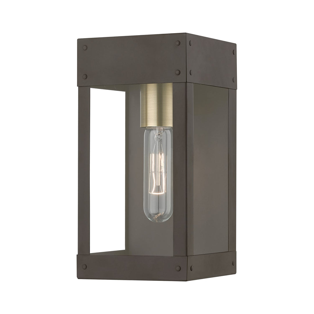 1 Light Bronze With Antique Brass Candle Outdoor Wall Lantern by Livex Lighting