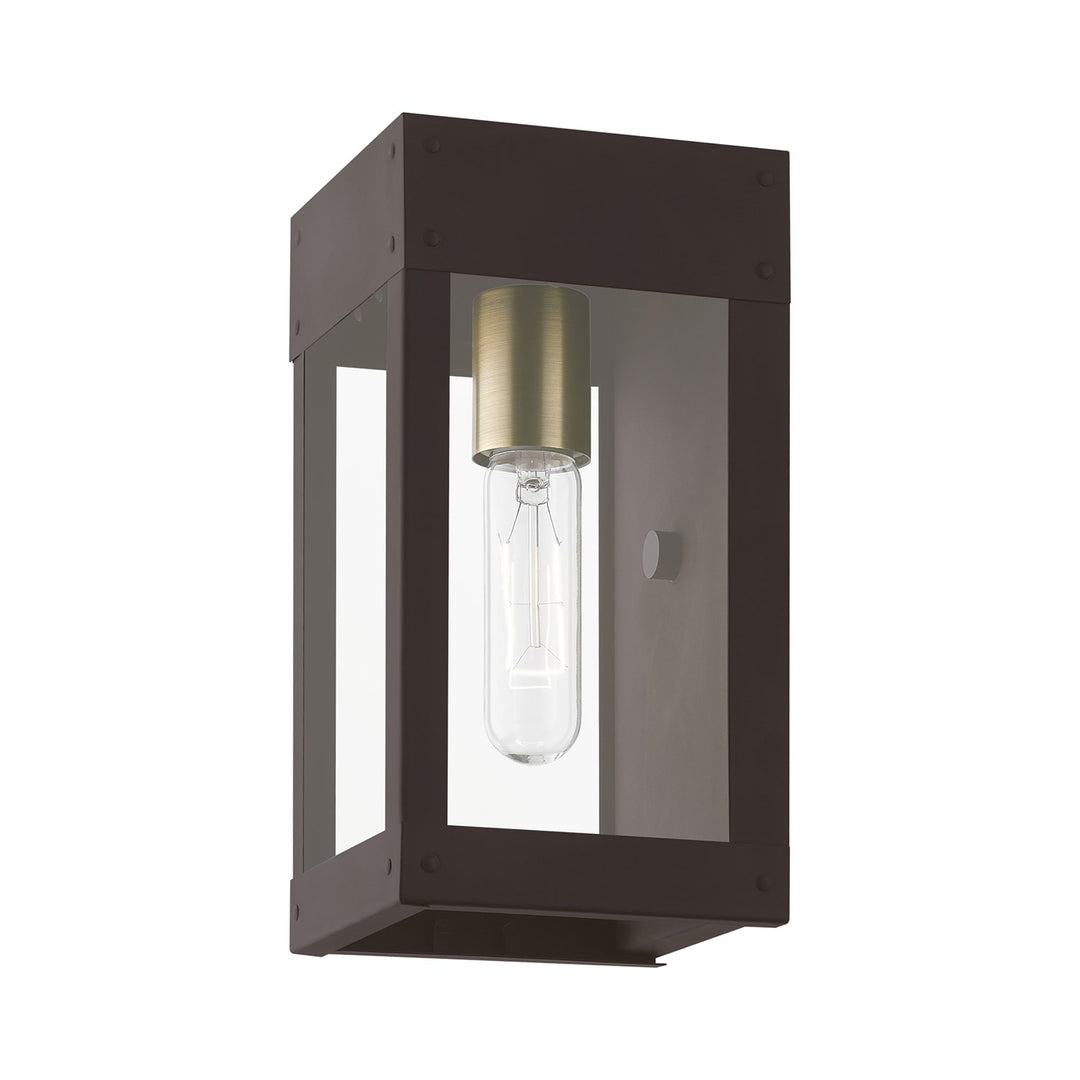 1 Light Bronze With Antique Brass Candle Outdoor Wall Lantern