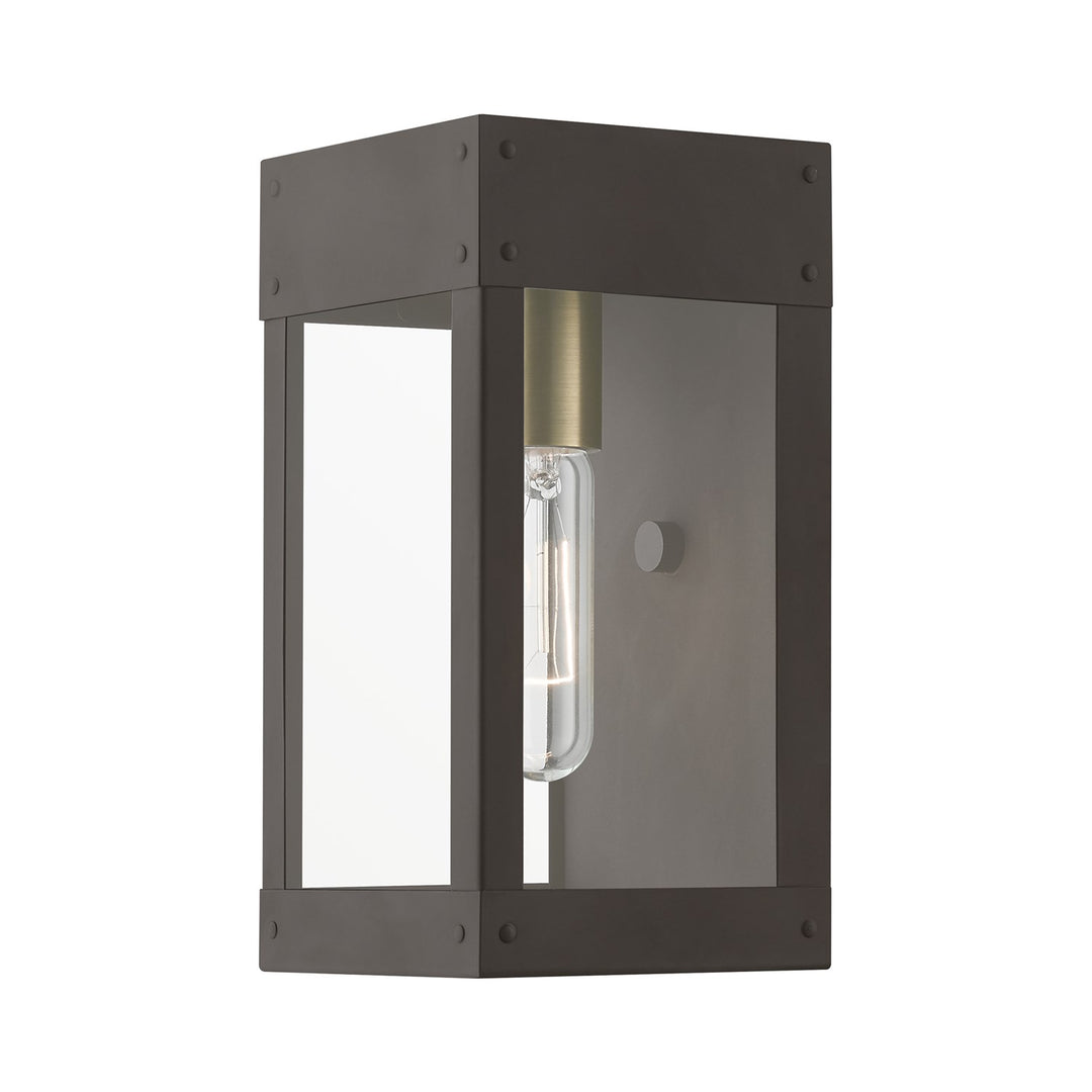 1 Light Bronze With Antique Brass Candle Outdoor Wall Lantern