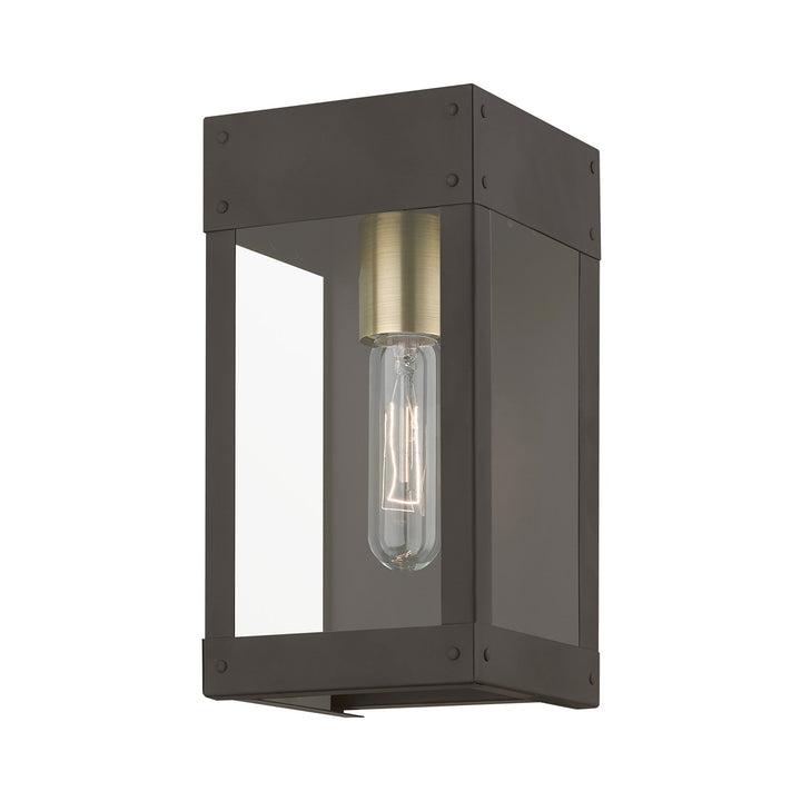 1 Light Bronze With Antique Brass Candle Outdoor Wall Lantern