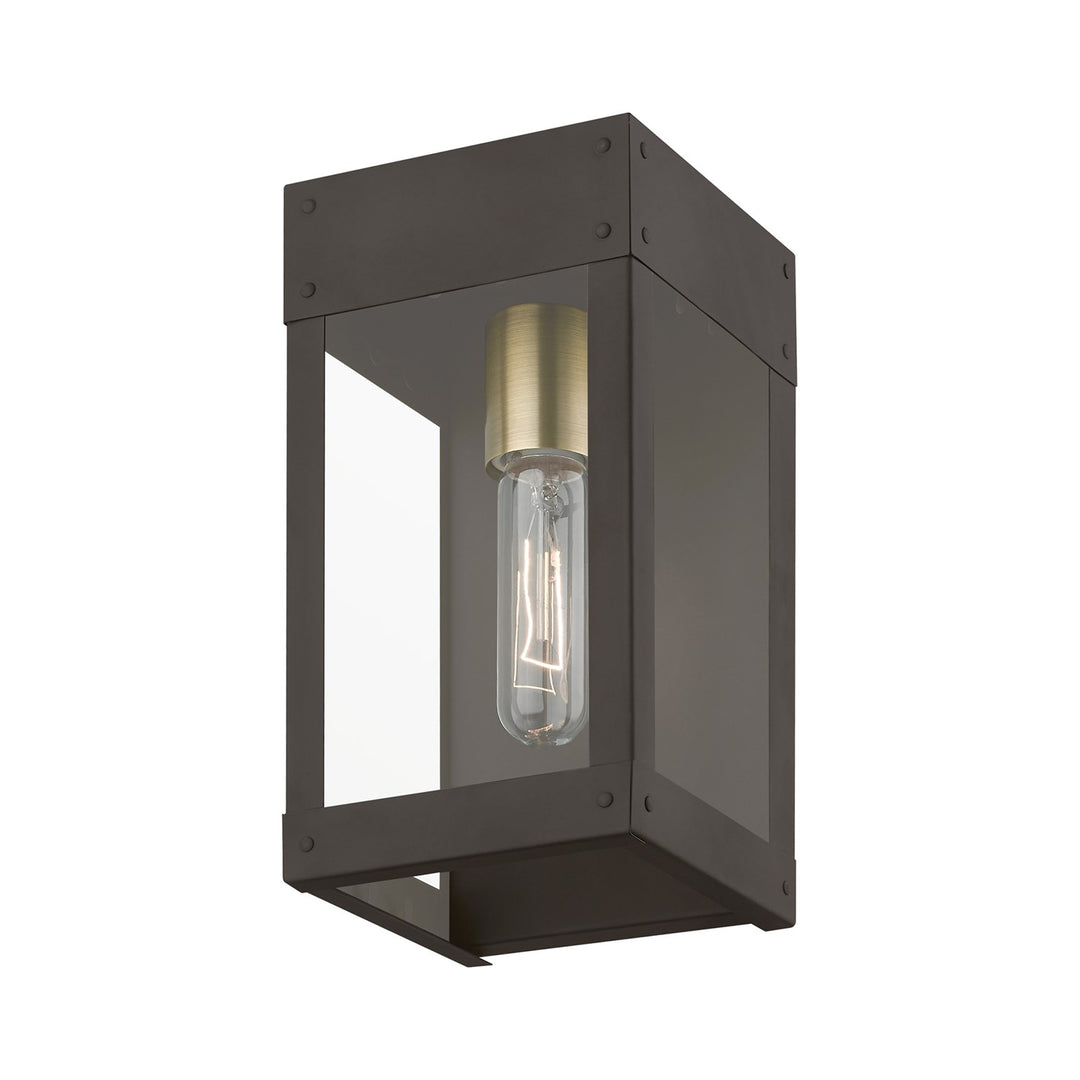 1 Light Bronze With Antique Brass Candle Outdoor Wall Lantern