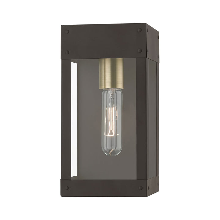 1 Light Bronze With Antique Brass Candle Outdoor Wall Lantern