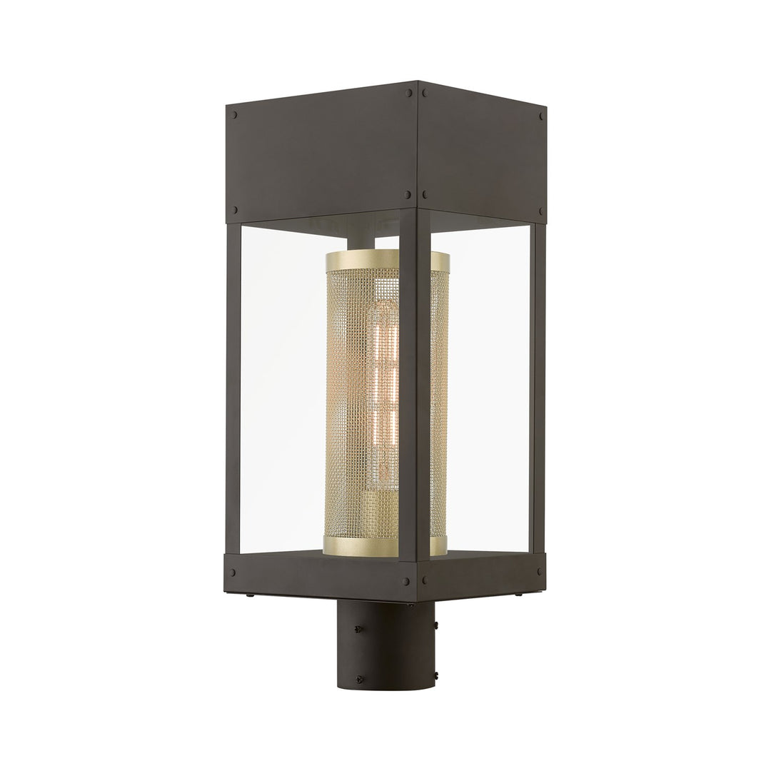 1 Light Bronze With Soft Gold Candle Outdoor Post Top Lantern by Livex Lighting