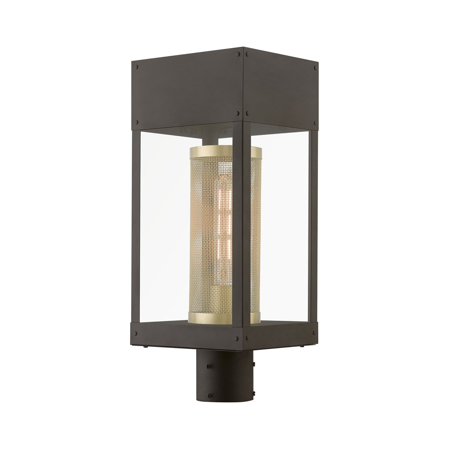 1 Light Bronze With Soft Gold Candle Outdoor Post Top Lantern by Livex Lighting