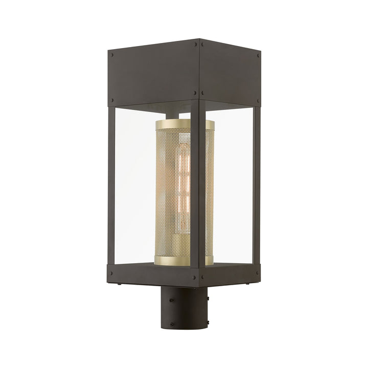 1 Light Bronze With Soft Gold Candle Outdoor Post Top Lantern by Livex Lighting