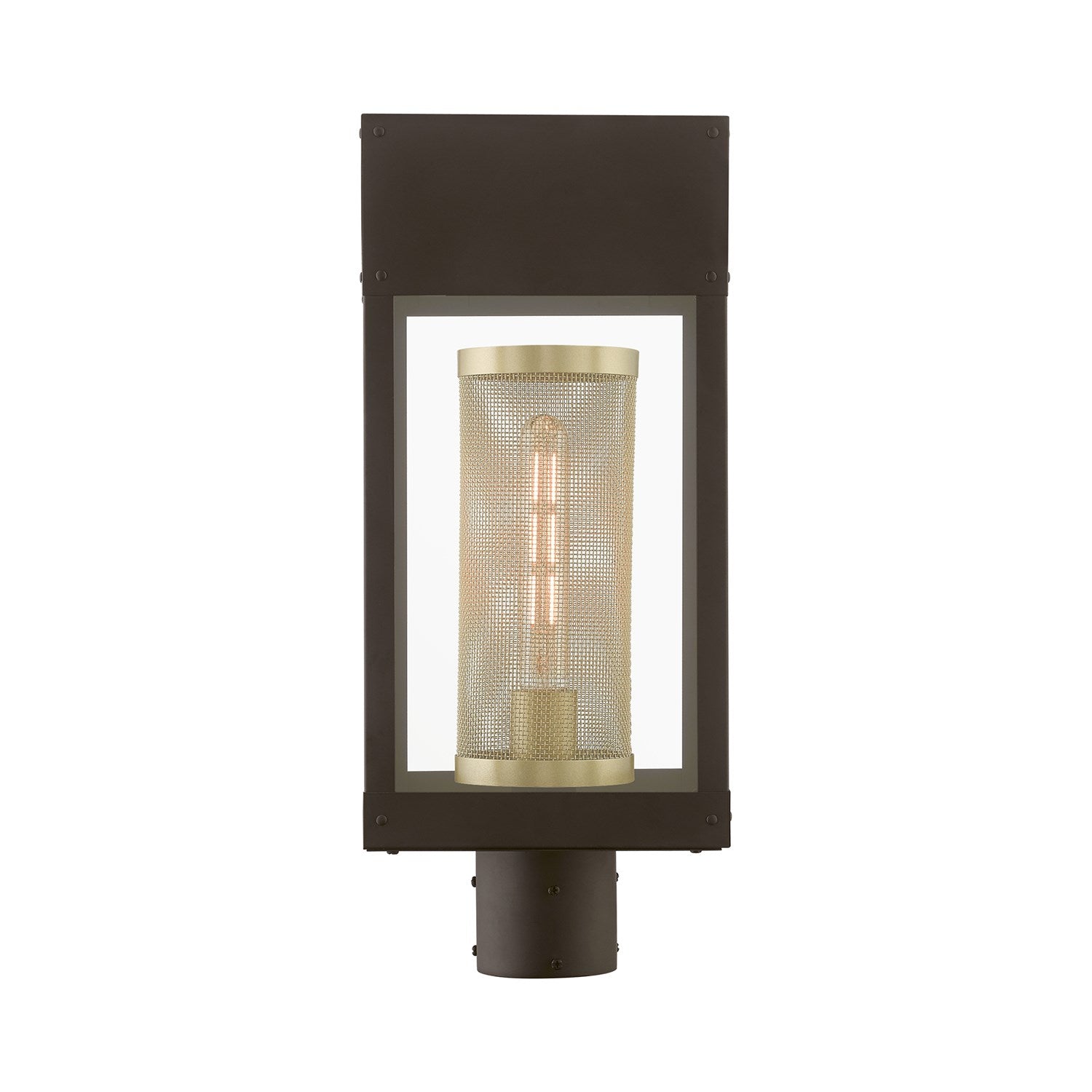 1 Light Bronze With Soft Gold Candle Outdoor Post Top Lantern