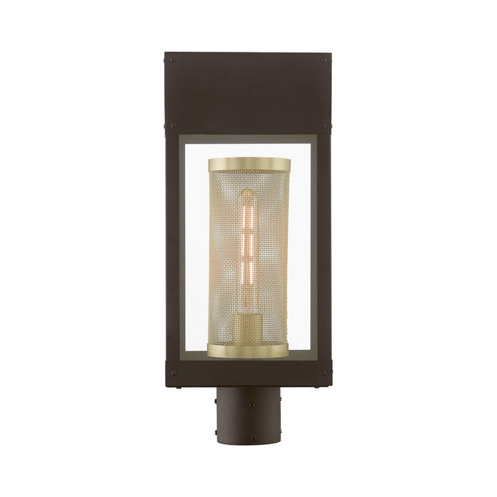 1 Light Bronze With Soft Gold Candle Outdoor Post Top Lantern