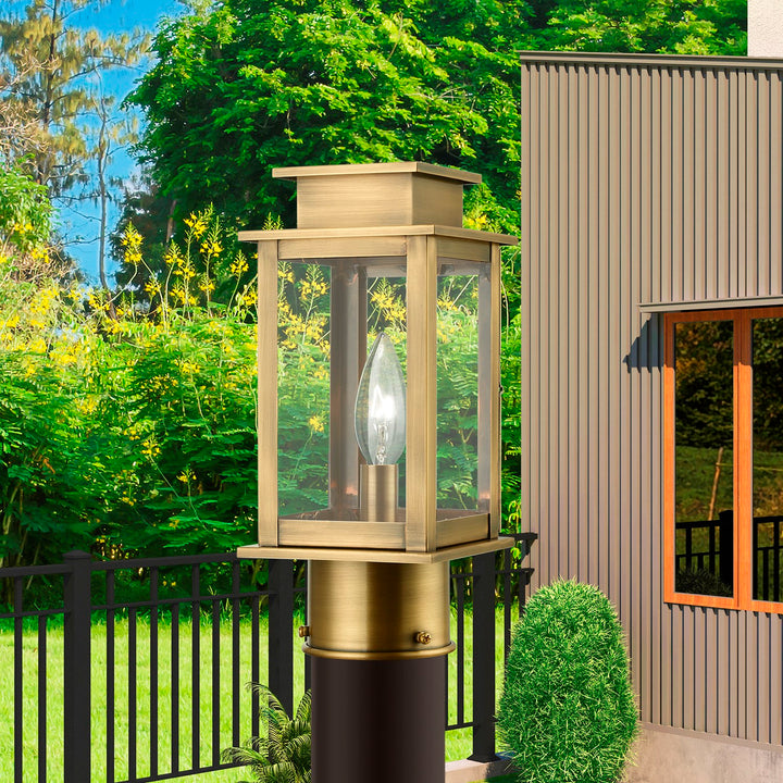 1 Light Antique Brass Outdoor Mini Post Top Lantern