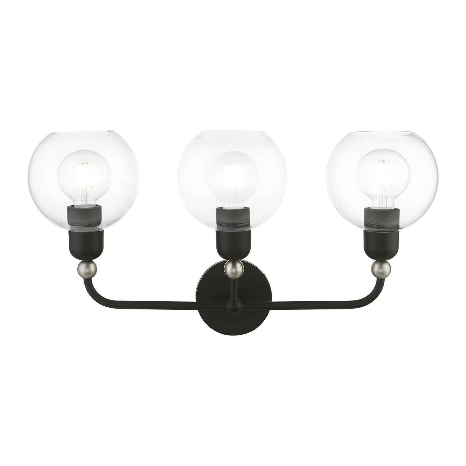 3 Light Black With Brushed Nickel Accents Sphere Vanity Sconce by Livex Lighting