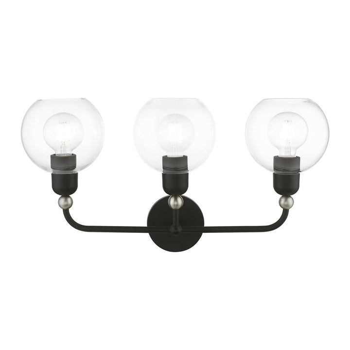 3 Light Black With Brushed Nickel Accents Sphere Vanity Sconce by Livex Lighting