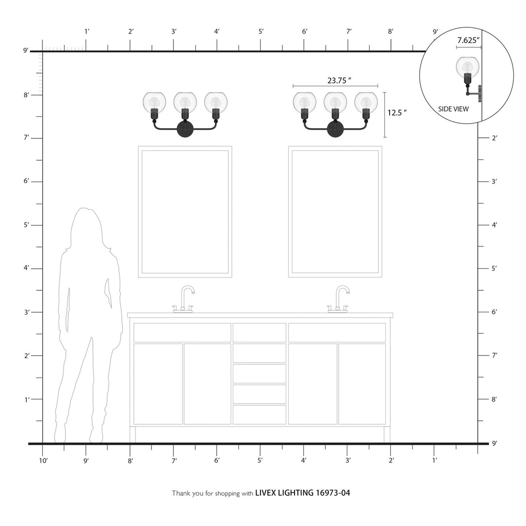 3 Light Black With Brushed Nickel Accents Sphere Vanity Sconce