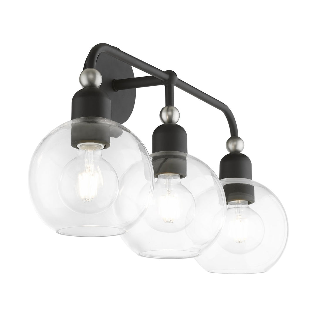3 Light Black With Brushed Nickel Accents Sphere Vanity Sconce