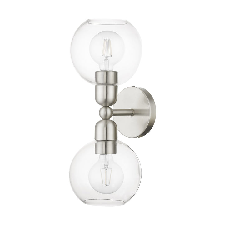 2 Light Brushed Nickel Sphere Vanity Sconce