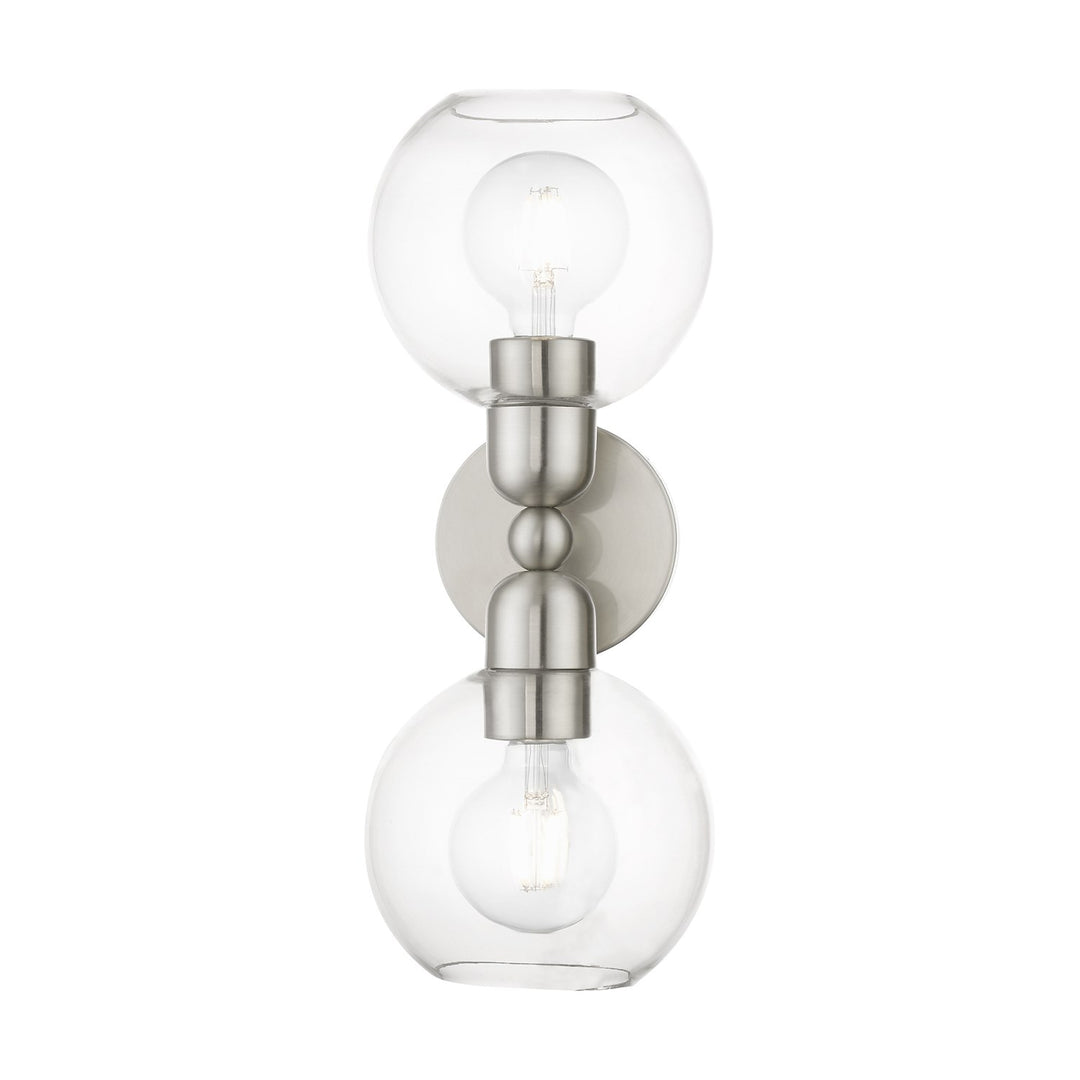 2 Light Brushed Nickel Sphere Vanity Sconce