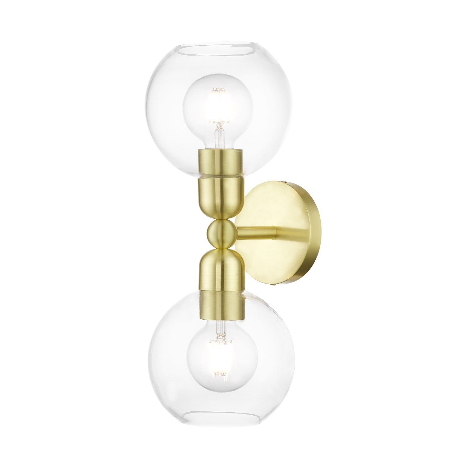 2 Light Satin Brass Sphere Vanity Sconce by Livex Lighting